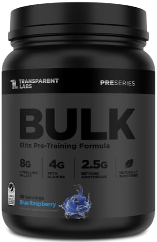 Transparent Labs Bulk Black Pre Workout - Clinically Dosed, Naturally Sweetened Preworkout for Men and Women with Beta Alanine Powder, Citrulline Malate, & Caffeine- 30 Servings, Blue Raspberry