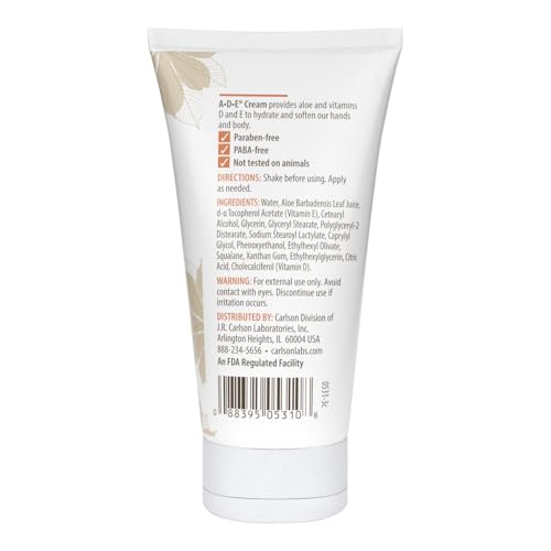 Carlson - ADE Hand and Body Cream, Avocado Oil, 20000 IU Vitamin D, 10000 IU Vitamin E, Unscented, 4 oz