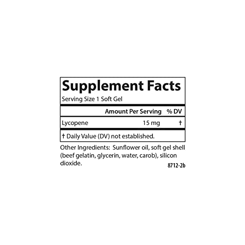Carlson - Lycopene, 15 mg, Tomato-Free, Prostate Health & Circulation Support, Optimal Wellness, 180 Softgels