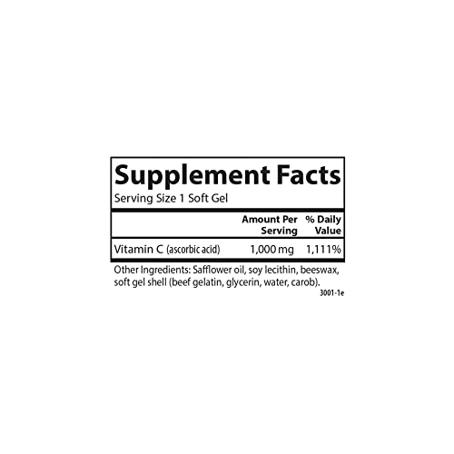 Carlson - C-Gels, 1000mg, Vitamin C Softgels, Immune Support & Heart Health, Vitamin C Softgels, Antioxidant, Vitamin C Supplement, 100 Softgels