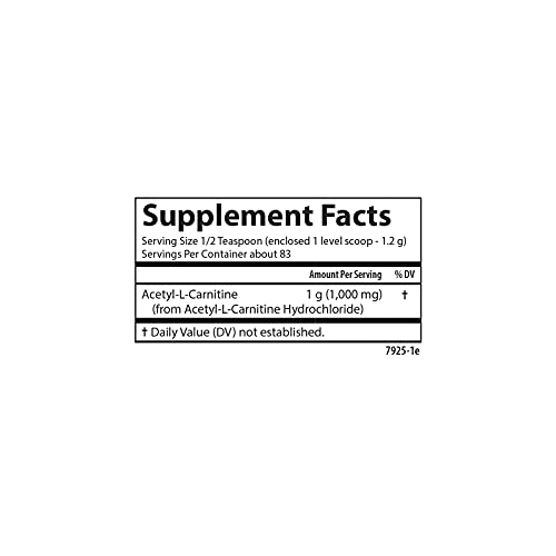 Carlson - Acetyl L-Carnitine Powder, Free-Form Amino Acid, Cognitive Health, Brain Function & Muscle Support, 3.53 oz (100 g)