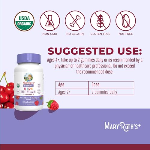 MaryRuth Organics Kids Vitamins | Multi | 1 Month Supply | Kids Multivitamin Gummies for Ages 4+ | Vegan | Only 2 Gummies a Day | 60 Count