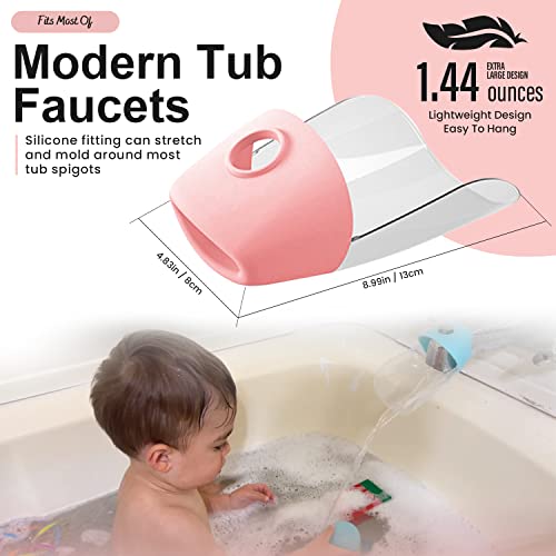 Baby Bath Helper - Bath Tub Faucet Extender - Guides Water Directly from Faucet to Baby Bath Tub Without Excessive Water Waste and Splashing - Modified to Fit Larger Bath Tub Faucets (Pink)