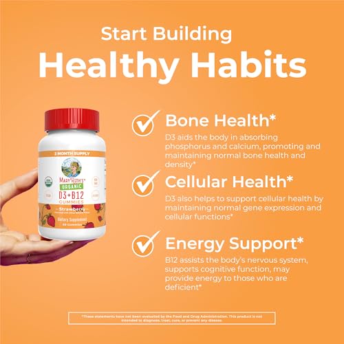 MaryRuth Organics's Vitamin D3 B12 Gummies | USDA Organic | 2 Month Supply | Vitamin D & B12 Vitamin Supplements for Adults & Kids | Bone Health | Healthy Energy Levels | Non-GMO | 60 Servings