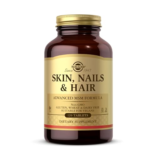 Solgar Skin, Nails & Hair, Advanced MSM Formula, 120 Tablets - Supports Collagen for Hair, Nail and Skin Health - Provides Zinc, Vitamin C & Copper - Non GMO, Vegan, Gluten & Dairy Free - 60 Servings ,Standard Packaging , 120 Count
