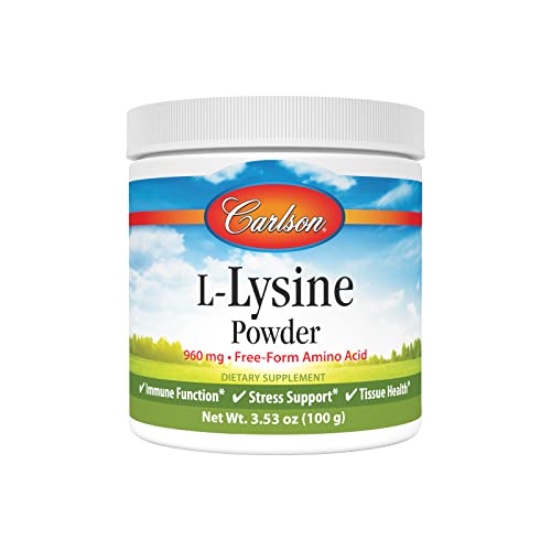 Carlson - L-Lysine Powder, Free-Form Amino Acid, 960 mg, Supports Healthy Tissue & Muscle Development, 3.53 oz (100 g)