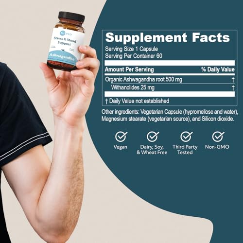 RU Ved Ashwagandha Ayurvedic Supplement Stress and Mood Support (60 Capsules)