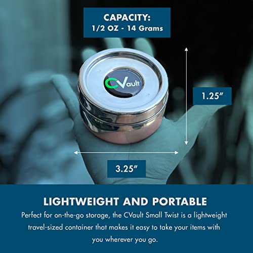 CVault by Boveda | 1/2 oz Twist Top Storage Container | Shatterproof, Air Tight & Light Resistant | Food Grade Stainless Steel | Includes 62% RH 8-gram Boveda Pack