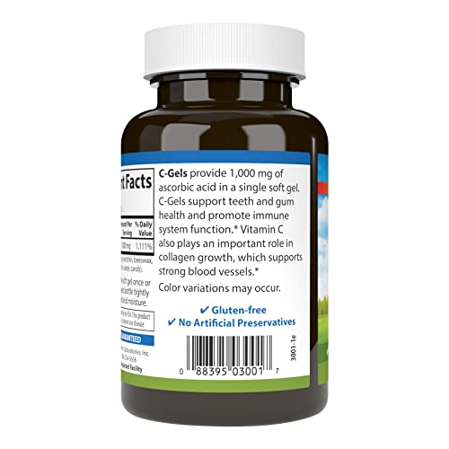 Carlson - C-Gels, 1000mg, Vitamin C Softgels, Immune Support & Heart Health, Vitamin C Softgels, Antioxidant, Vitamin C Supplement, 100 Softgels