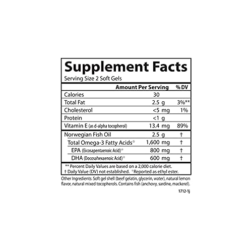 Carlson - Elite Omega-3 Gems, 1600 mg Omega-3s, Heart, Brain & Vision Support, Wild Caught, Orange, 180 soft gels