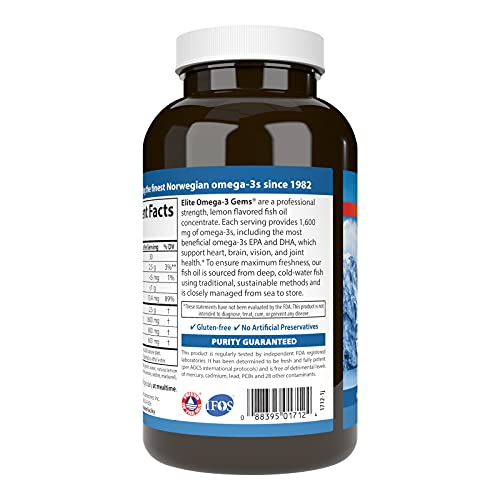 Carlson - Elite Omega-3 Gems, 1600 mg Omega-3s, Heart, Brain & Vision Support, Wild Caught, Orange, 180 soft gels
