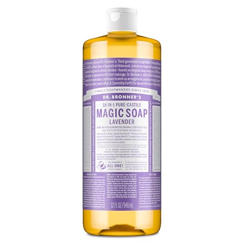 Dr. Bronner’s Pure-Castile Magic Liquid Soap - Made with Regenerative Organic Certified Oils - 18-in-1 Uses for Face, Body, Hand, Hair- Gentle on Sensitive Skin - All Natural Body Wash- Lavender, 32oz