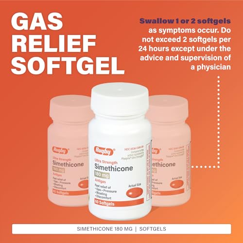 Rugby Ultra Strength Simethicone Gas Relief 180 mg - Maximum Gas Relief for Adults - May Help with Symptoms of Flatulence, Bloating, Gas Fullness - 60 Softgels (2 Pack)