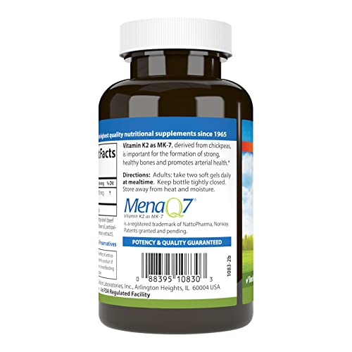 Carlson - Vitamin K2 MK-7 (Menaquinone), 180 mcg, Bone Support, Calcium Bioavailability, K2 Vitamin, Vitamin K-2, 180 Softgels