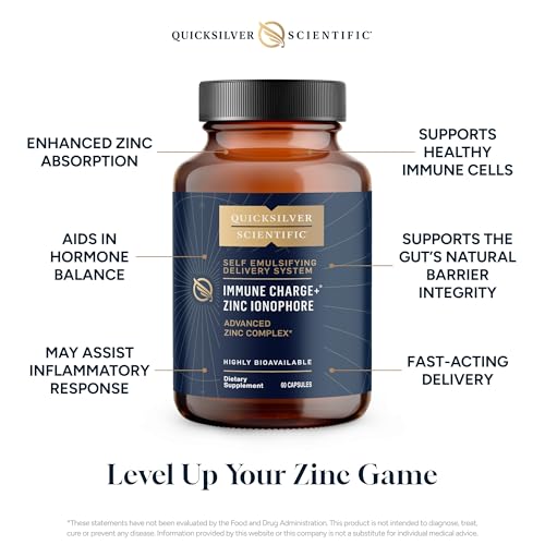 Quicksilver Scientific Immune Charge+ Zinc Ionophore - Zinc Supplement Complexed with Quercetin, Luteolin, Hesperetin Immune + GI Support (60 Capsules)
