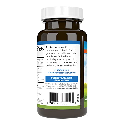 Carlson - Tocotrienols, 40 mg, with Natural-Source Vitamin E, Gamma, Alpha, Delta, Beta, Sustainably Sourced, 180 Softgels