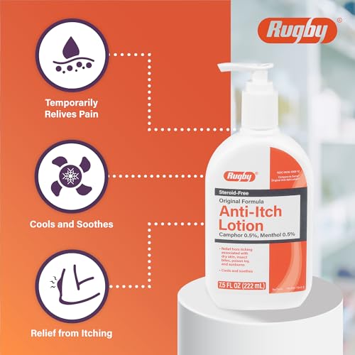 Rugby Anti-Itch Lotion - Camphor 0.5% - Menthol 0.5% - Cools and Soothes - 7.5 Fl Oz
