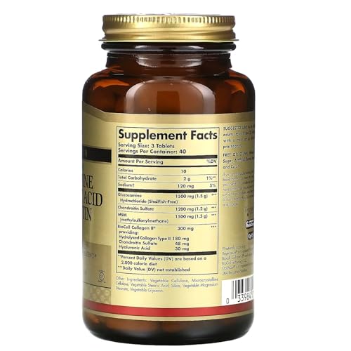 Solgar Glucosamine Hyaluronic Acid Chondroitin MSM, 120 Tablets - Supports Healthy Joints - Supports Range of Motion & Flexibility - Extra Strength, Shellfish Free - Non-GMO, Gluten Free - 40 Servings