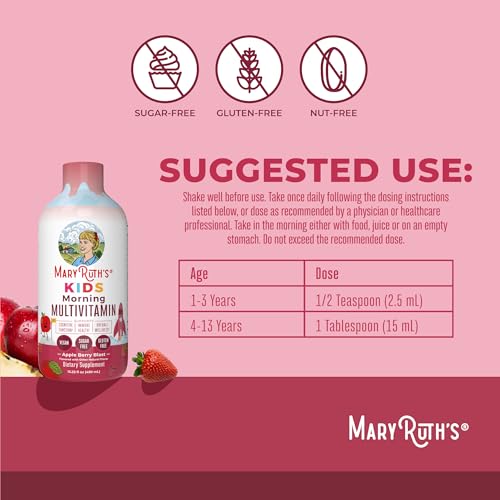 MaryRuth's Kids Liquid Morning Multivitamin | Kids Multivitamin | Immune Support | Vitamin C & D | Kids Vitamins | Kids Vitamins multivitamin | Vegan | 30-180 Servings | 15.22 fl oz