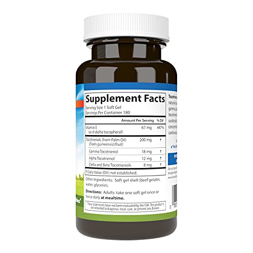 Carlson - Tocotrienols, 40 mg, with Natural-Source Vitamin E, Gamma, Alpha, Delta, Beta, Sustainably Sourced, 180 Softgels