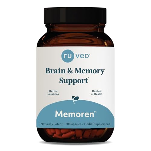 ruved Memoren, All-Natural Ayurvedic Focus and Memory Support with Ginkgo Biloba, Gotu Kola and Bacopa, Brain Health and Stress Care Supplement for Adults, 60 Vegetarian Capsules