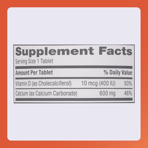 Rugby 600mg Calcium Tablets - Made with 10mcg (400IU) of Vitamin D3 - Dietary Supplement - 180 Count (1 Pack)