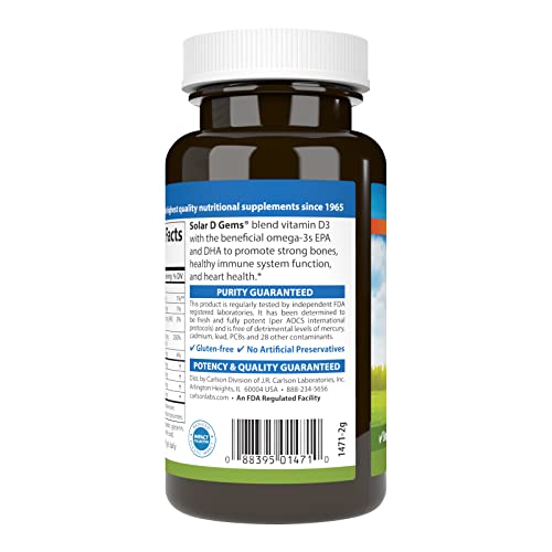 Carlson Labs Solar D Gems Natural Vitamin D3, 2000 IU, 120 Softgels