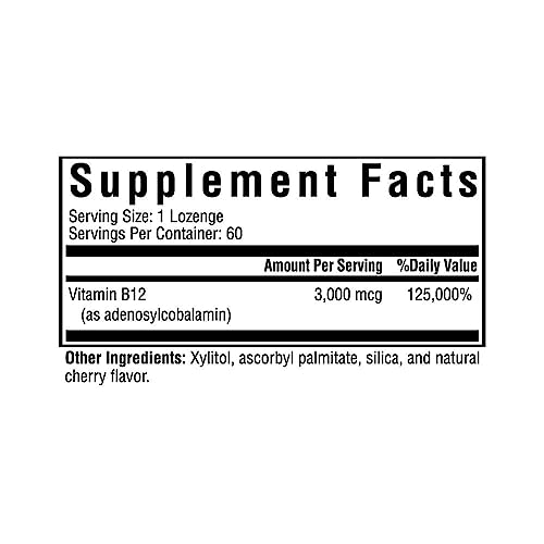 Seeking Health Adeno B12, 3000 mcg Adenosylcobalamin, Methyl-Free Vitamin B12 to Support Energy and Mood, Methylation Support, Naturally Sweetened, Vegan and Vegetarian (60 lozenges)*