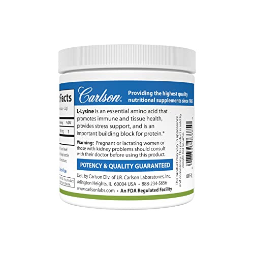 Carlson - L-Lysine Powder, Free-Form Amino Acid, 960 mg, Supports Healthy Tissue & Muscle Development, 3.53 oz (100 g)