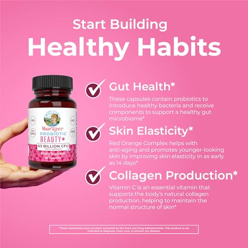Probiotic Beauty Capsules by MaryRuth's | Vegan Collagen Support | Anti Aging | Gut Health | Hair Skin and Nails Vitamins | Skin Care | Biotin | Non-GMO Project Verified | 60 Count
