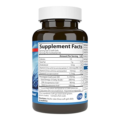 Carlson - Cod Liver Oil Minis, 280 mg Omega-3s + Vitamins A & D3, Heart Support & Cognitive Function, Vision Health, 250 Mini Soft Gels