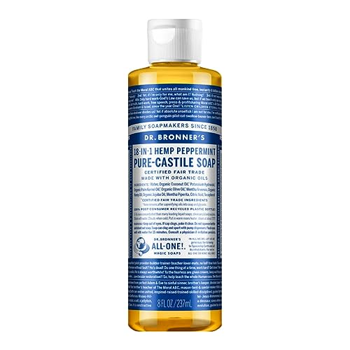 Dr. Bronner's Organic Peppermint Liquid Soap - 18-in-1 All-Purpose Cleaner with Invigorating Peppermint Oil - 8 Oz Size - Gentle Cleansing for Body, Face, Home - Natural, Organic Formula (2-Pack)