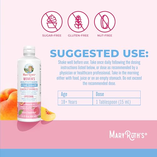 Women's Multivitamin + Lustriva Hair Growth Liposomal | Biotin 10000mcg | Clinically Tested for Thicker Hair, Wrinkles, Fine Lines, Skin Care | with Ashwagandha & Maca Root | Ages 18+ | 15.22 Fl Oz