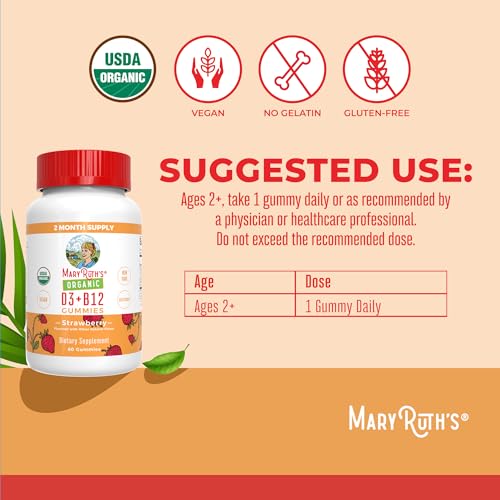 MaryRuth Organics's Vitamin D3 B12 Gummies | USDA Organic | 2 Month Supply | Vitamin D & B12 Vitamin Supplements for Adults & Kids | Bone Health | Healthy Energy Levels | Non-GMO | 60 Servings