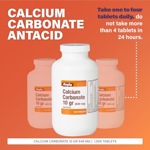 Rugby Calcium Carbonate 10 gr (648 mg) - Antacid - 1000 Tablets (1 Pack)