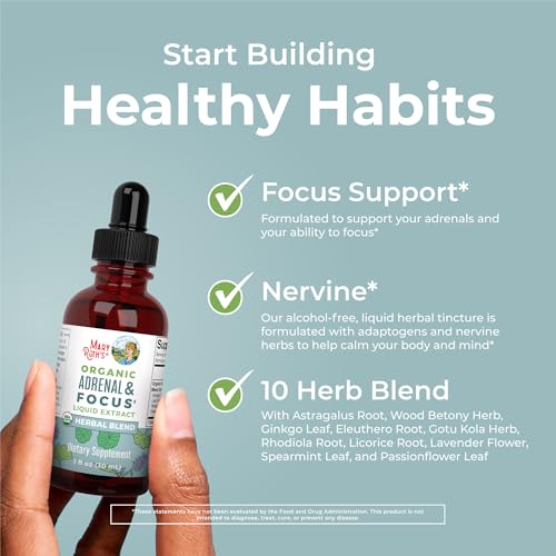 MaryRuth - USDA Organic Brain Nootropic Focus Supplement for Adults with Ginkgo Biloba & Astragalus | Focus & Adrenal Support | Brain and Memory Drops | Vegan | Non-GMO | Gluten Free | 30 Servings