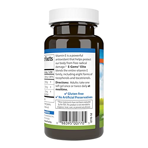 Carlson - E-Gems Elite, 400 IU Vitamin E with Tocopherols & Tocotrienols, Heart Health & Optimal Wellness, Antioxidant, 60 soft gels