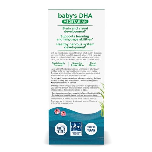 Nordic Naturals Baby’s DHA Vegetarian, Unflavored - 1050 mg Plant-Based Omega-3-1 oz - Supports Brain & Vision Development in Babies - Non-GMO, Vegan - 15 Servings