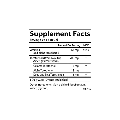 Carlson - Tocotrienols, 40 mg, with Natural-Source Vitamin E, Gamma, Alpha, Delta, Beta, Sustainably Sourced, 180 Softgels