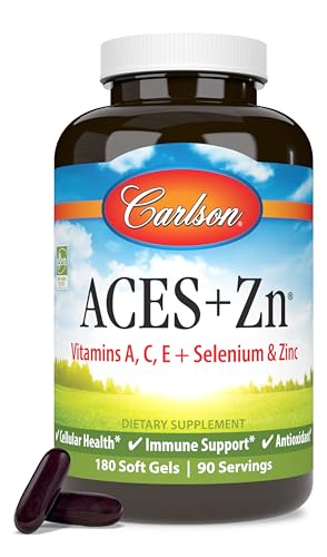 Carlson - ACES + Zn, Vitamins A, C, E + Selenium & Zinc, Cellular Health & Immune Support, Antioxidant, 180 Softgels