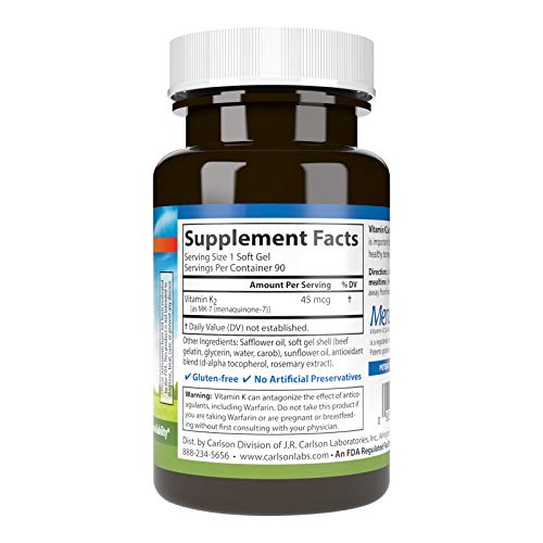 Carlson Labs Vitamin K2-7 45 MCG Mineral Supplement Softgels, 90 Count