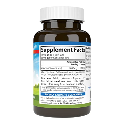 Carlson - C-Gels, 1000mg, Vitamin C Softgels, Immune Support & Heart Health, Vitamin C Softgels, Antioxidant, Vitamin C Supplement, 100 Softgels