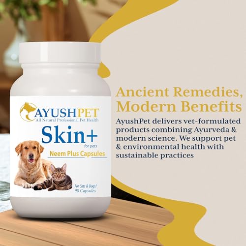 Ayush Pet Skin Plus, Neem Supplement for Healthy Skin and Coat, Supports Gut and Immunity, 90 Capsules