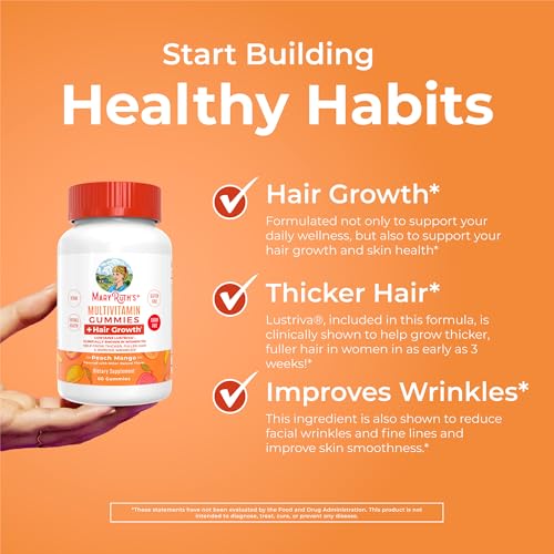 MaryRuth's Multivitamin + Hair Growth Gummies | with Lustriva® | Biotin 10000mcg | B Vitamins | Formulated for Thicker Hair, Wrinkles, Fine Lines, Skin Care | Ages 18+ | 30 Servings