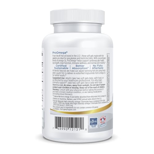Nordic Naturals ProOmega in Fish Gelatin, Lemon Flavor - 60 Soft Gels - 1280 mg Omega-3 - High Potency Fish Oil - EPA & DHA - Promotes Brain, Eye, Heart, & Immune Health - Non-GMO - 30 Servings
