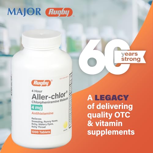 Rugby 4 Hour Aller-chlor - Chlorpheniramine Maleate 4 mg - Antihistamine - 1000 Tablets (1 Pack)