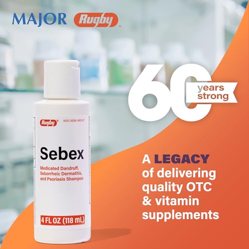 Rugby Sebex Medicated Dandruff Shampoo for Women and Men - 2% Sulfur and 2% Salicylic Acid Anti-Dandruff Shampoo - Helps With Symptoms of Seborrheic Dermatitis and Psoriasis - 4 Oz. (1 Pack)