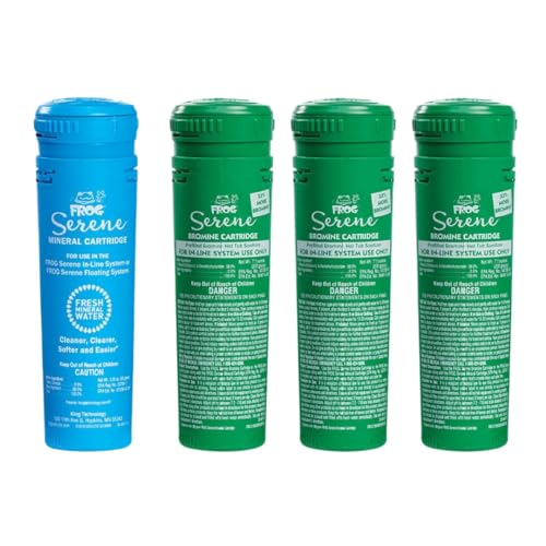 FROG Serene in-Line Cartridges for Hot Tubs That Have Built in Cartridge Holders, FROG Serene Mineral Cartridge + 3 Bromine Cartridges (200 Grams)