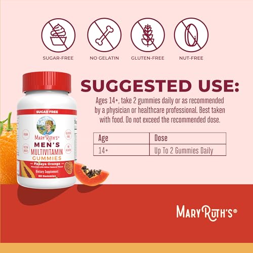 Mens Multivitamin Gummies by MaryRuth's | Vegan Vitamins for Men | Multivitamins for Immune Support | Non-GMO & Gluten Free | 0g Sugar Per Serving | 60 Count