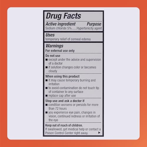 Rugby Sodium Chloride Hypertonicity Ophthalmic Eye Solution 5% - Sodium Chloride Eye Drops for Temporary Corneal Edema Symptom Support - Alcohol-Free - 0.5 Fl. Oz.